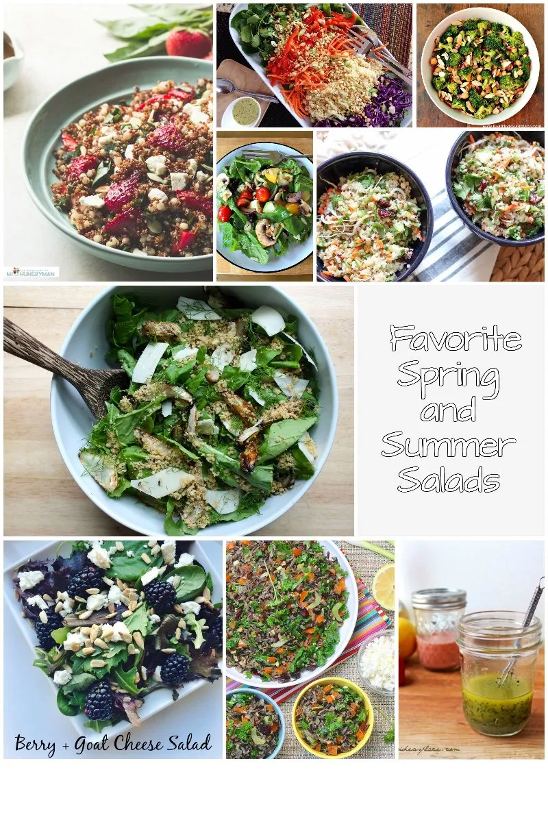 A collage of salad photos that says