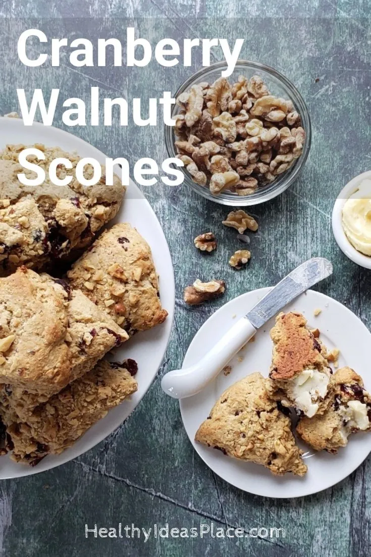 scones on white plate with walnuts in the background