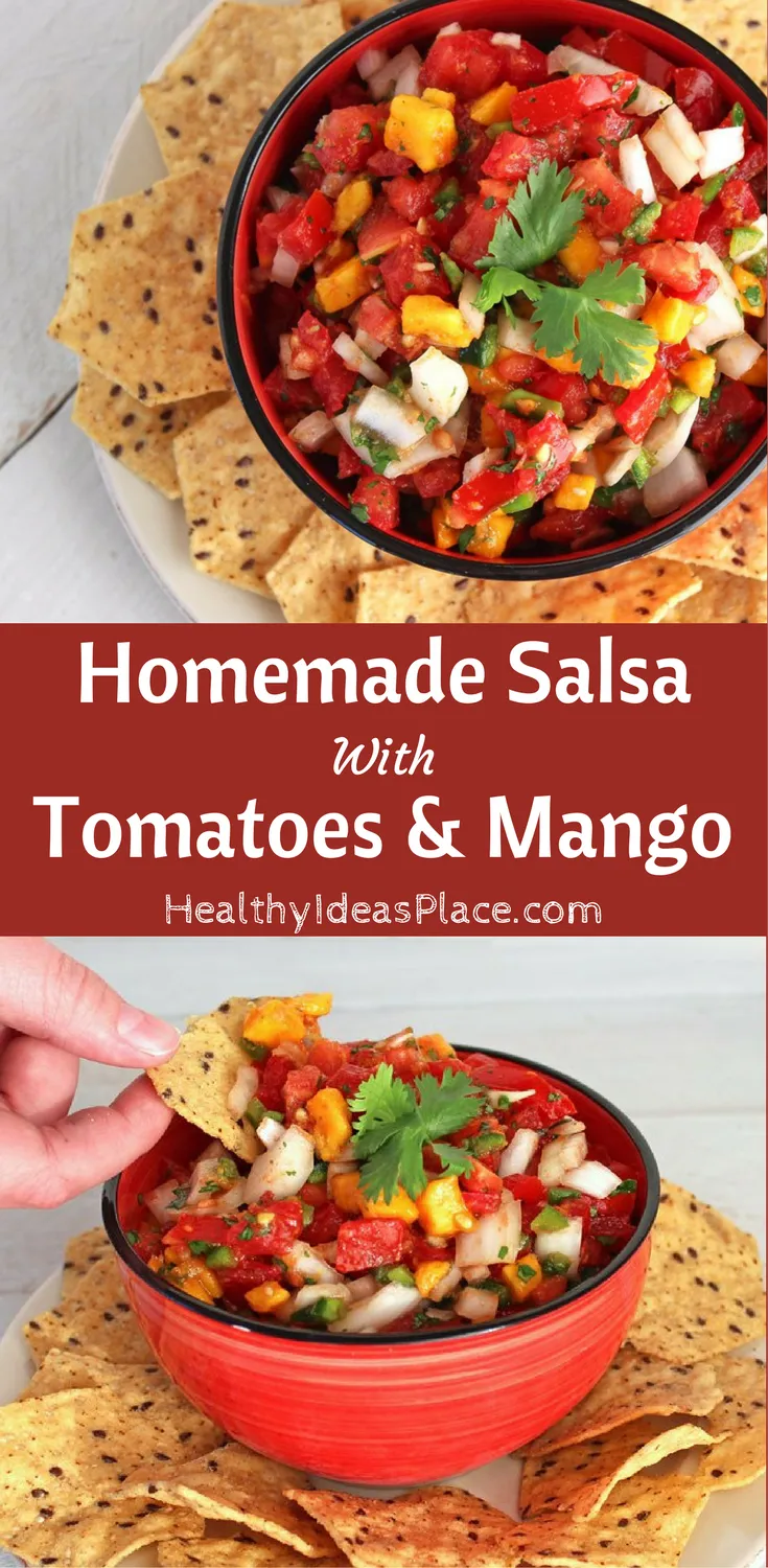 Homemade Salsa with Tomatoes and Mango - Fresh tomatoes and mango make a healthy, savory-sweet salsa with lots of flavor and a touch of heat.