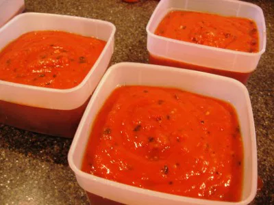 ready to freeze 2 Roasted Cherry Tomato Sauce - Turn extra cherry or grape tomatoes into a delicious sauce. Easy to make. Use now or freeze for later.