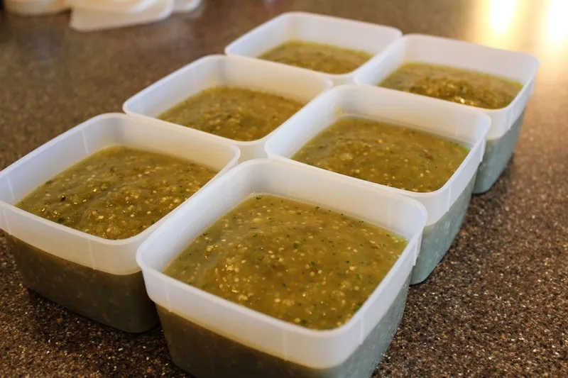 Easy Green Sauce for Freezing - Tomatillos, onions, peppers, and spices make an easy to make, delicious green sauce that's also suitable for freezing. Use as salsa or a topping for chicken enchiladas. So good!