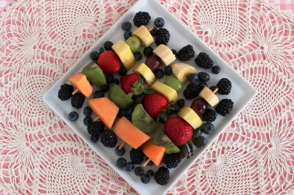 Fruit Kebabs with Honey-Lime-Ginger Vinaigrette