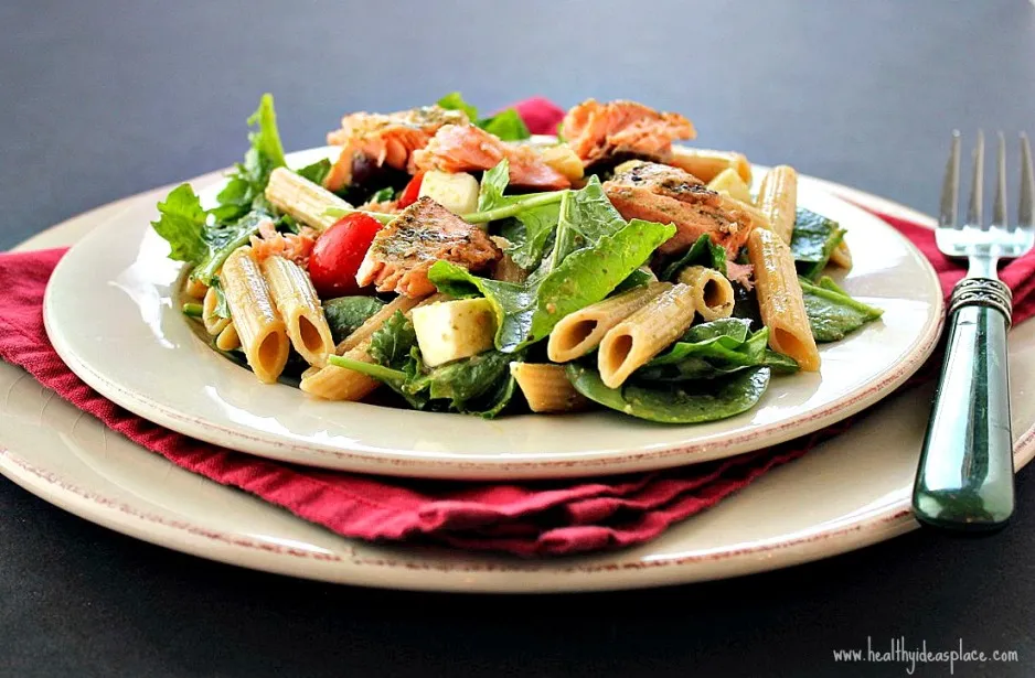 Pesto Pasta Salad with Grilled Salmon