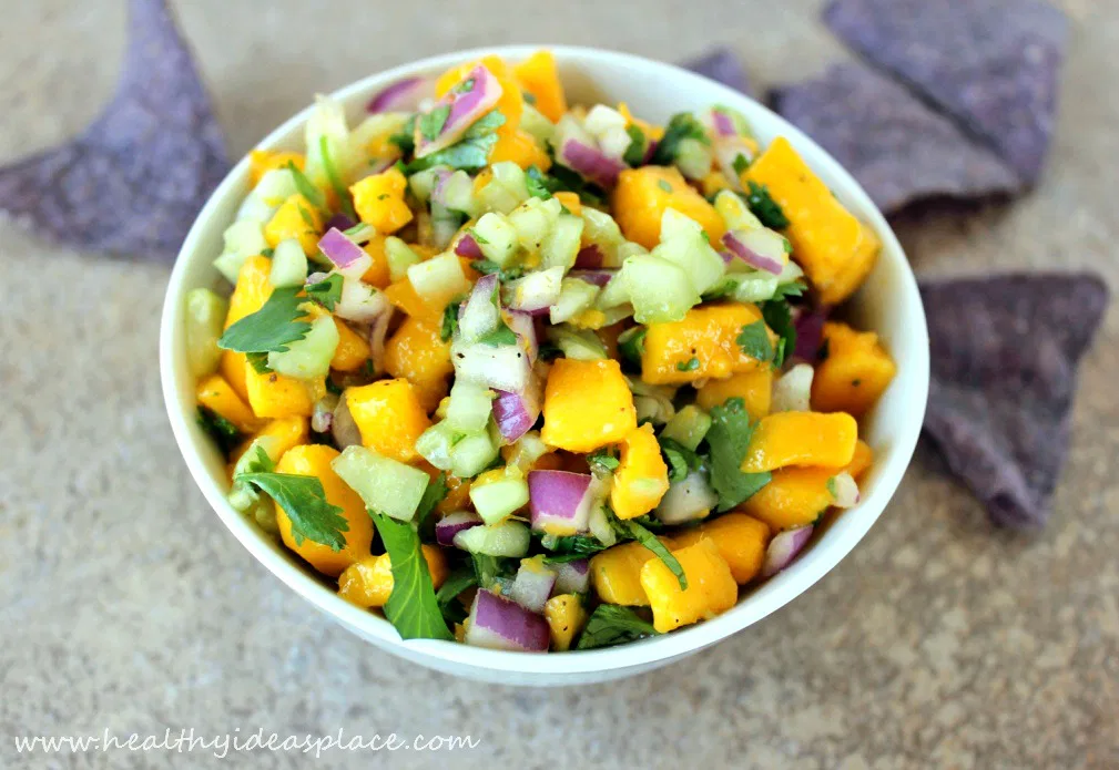 Cucumber Mango Salsa: Cucumber, mango, and red onion dance together for a delightfully refreshing and mildly spicy salsa.