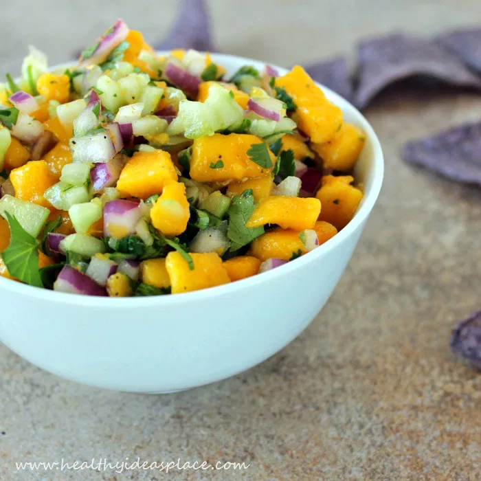 Cucumber Mango Salsa: Cucumber, mango, and red onion dance together for a delightfully refreshing and mildly spicy salsa.