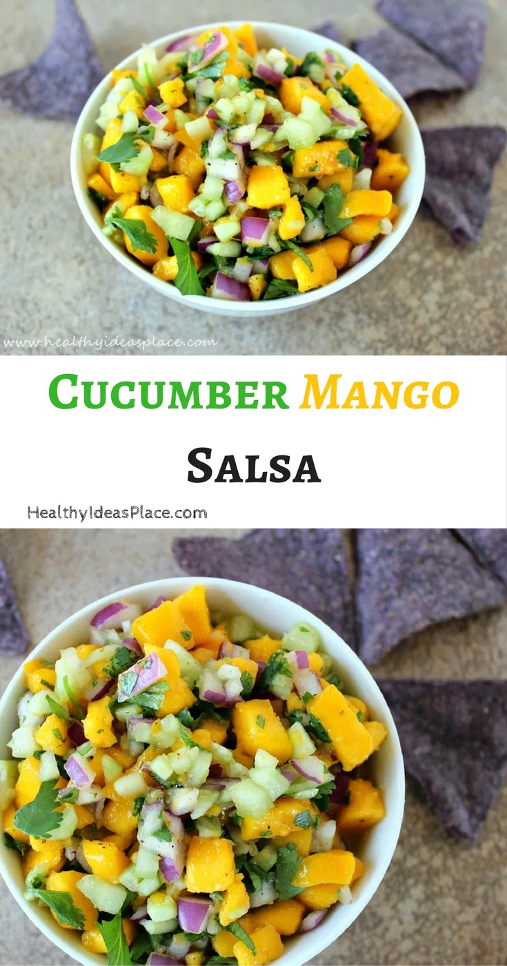 Cucumber Mango Salsa: Cucumber, mango, and red onion dance together for a delightfully refreshing and mildly spicy salsa.