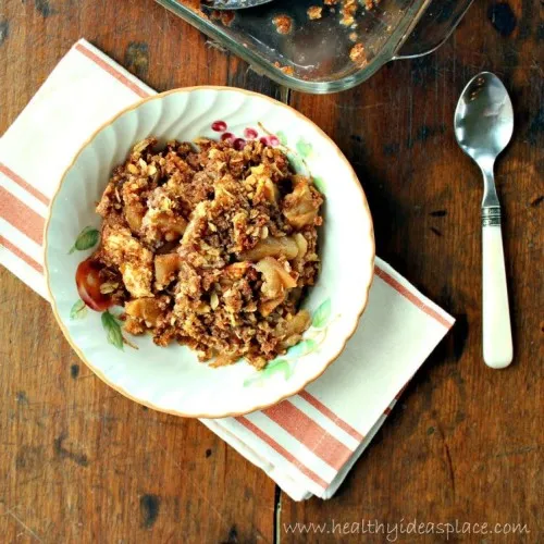 Maple Walnut Apple Crisp - Each bite is filled with sweet, soft-cooked apples, and crunchy oat and walnut topping, all with subtle maple undertones.