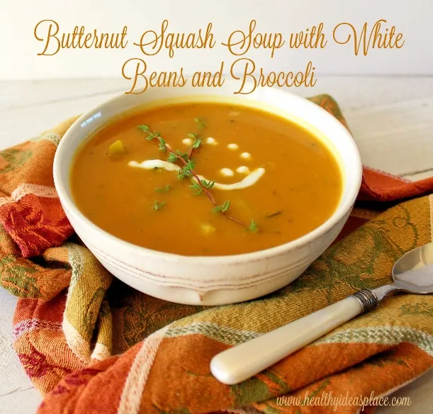 Butternut Squash Soup with White Beans and Broccoli