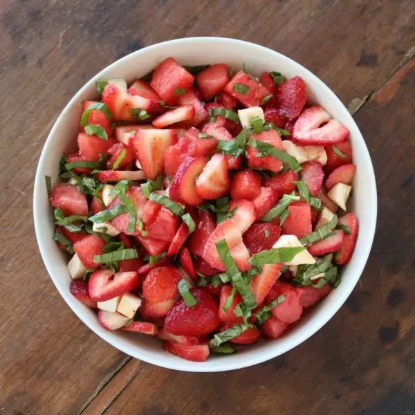 Strawberry Watermelon Caprese Salad is a nourishing, flavorful, summertime salad with fresh from the garden strawberries, watermelon, and basil.