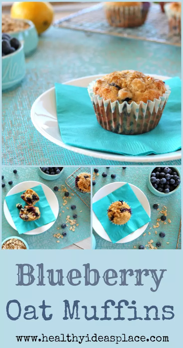 Multiple photos of Blueberry Oat Muffins above the text 