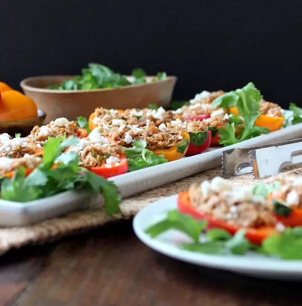 Southwest Tuna Stuffed Mini Peppers - a healthy appetizer that's quick and easy to make, but filled with flavor and touch of heat!
