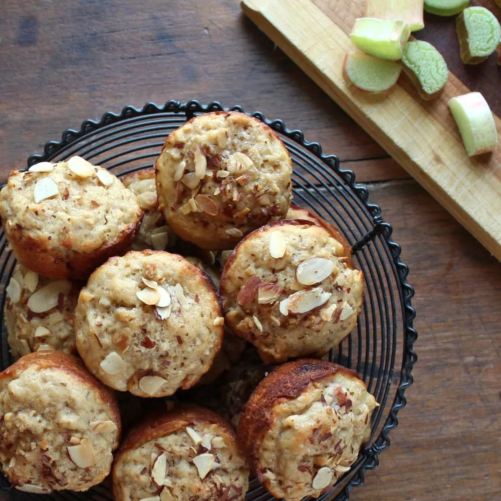 Buttermilk Rhubarb Muffins are easy to make and delicious, each tender bite popping with the sweet and sour flavors of rhubarb.