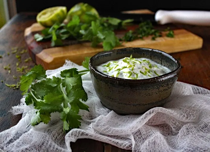Cilantro Lime Crema – Creamy and tangy, and made with Greek yogurt to make it healthier, it’s a perfect complement to spicy foods or used as a dip for tortilla chips.