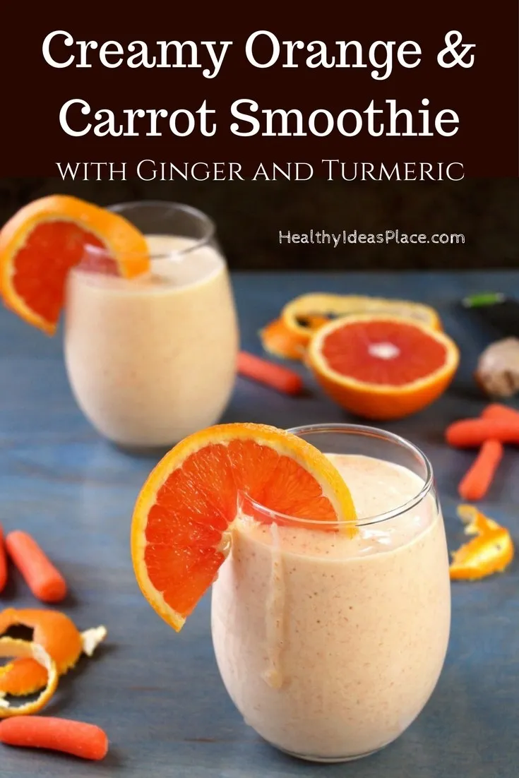 Orange and Carrot Smoothie with Ginger and Turmeric - This healthy orange and carrot smoothie is blended with ginger and turmeric for an immune boosting, creamy, and delicious smoothie. Just right for a nourishing breakfast or snack.