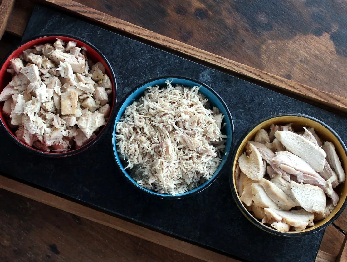 Easy Meal Prep Tip: How to Batch Cook Chicken - Six easy steps to make diced, shredded, or sliced cooked chicken all at once.