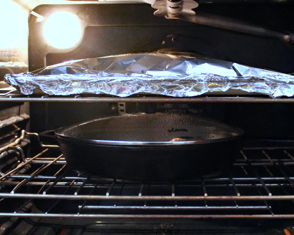 Easy Meal Prep Tip: How to Batch Cook Chicken using a cast iron skillet or rimmed baking pan. Easy to do and save time later.