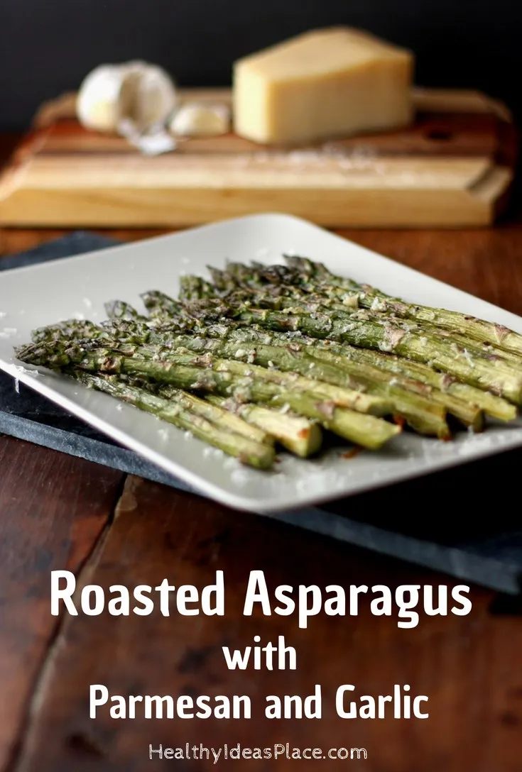 Roasted Asparagus with Parmesan and Garlic – fresh asparagus is simply roasted until tender and seasoned with parmesan and garlic. Quick and easy to make recipe! Delicious!