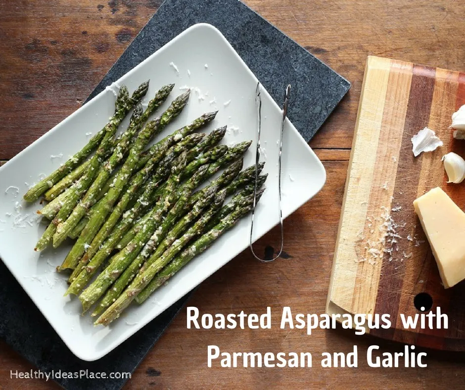 Roasted Asparagus with Parmesan and Garlic – fresh asparagus roasted until tender and seasoned with parmesan and garlic. Simple and easy recipe! Delicious!