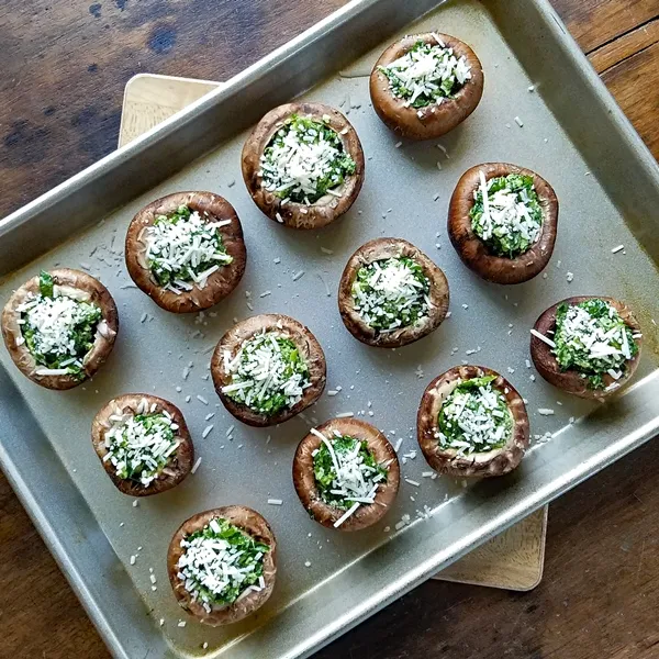 Stuffed Mushrooms with Spinach and Parmesan - Easy to make, and healthier stuffed mushrooms. This recipe is the perfect appetizer when you want something elegant and delicious.