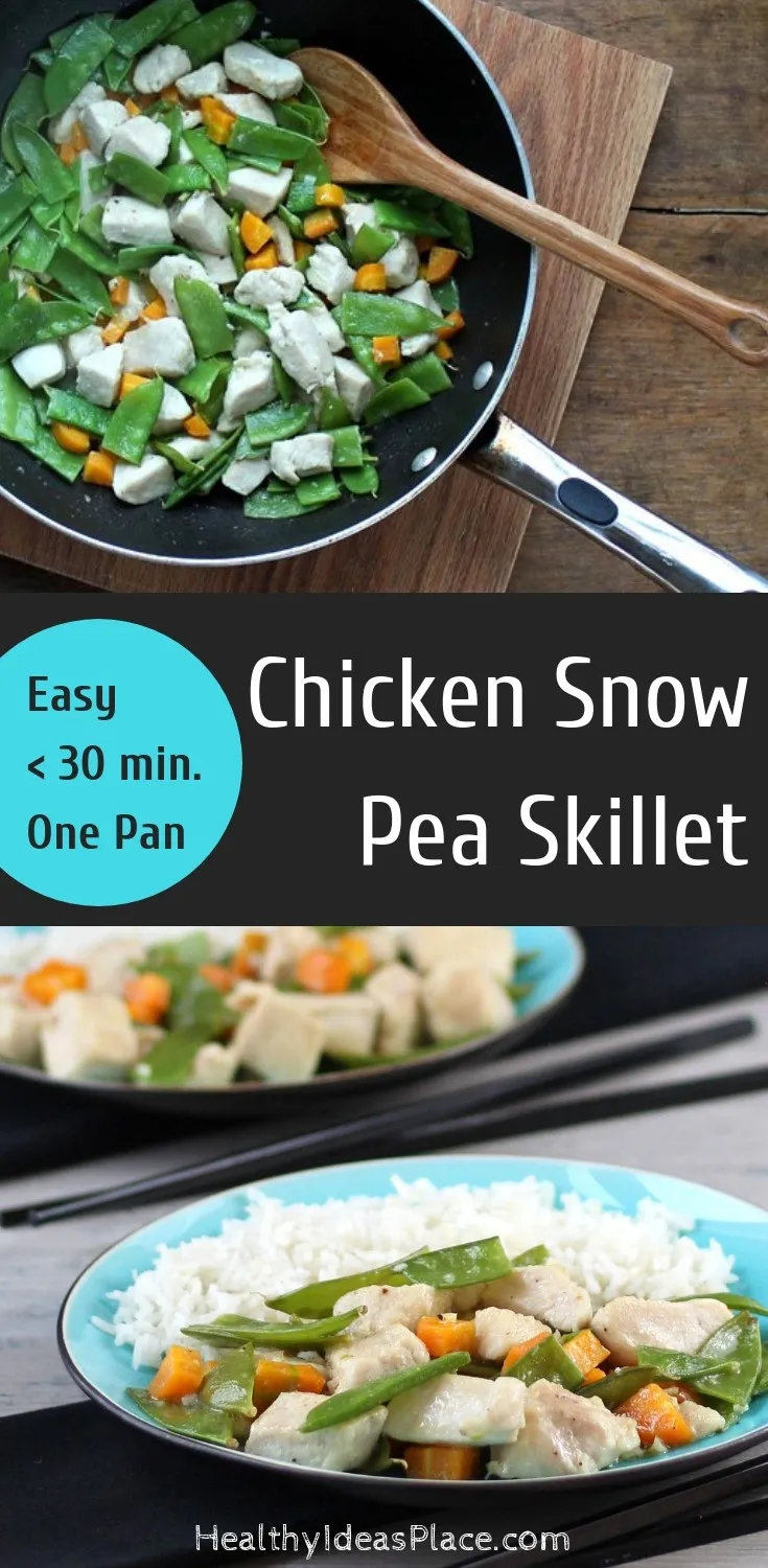 Chicken Snow Pea Skillet - Quick, easy, delicious garlicky stir fry with chicken and snow peas! #chicken #stirfry #snowpeas #healthyrecipes #ad