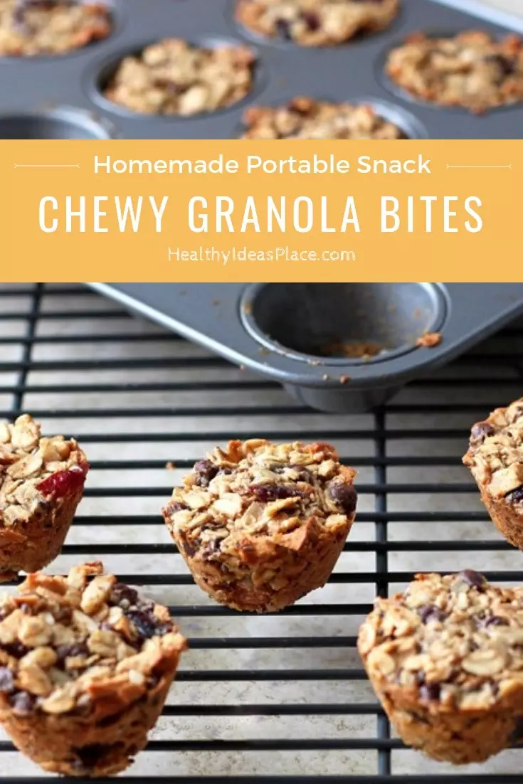 Delicious Chewy Granola Bites make a nourishing grab-and-go snack in the afternoon or a quick, healthy breakfast if you need something as you’re going out the door in the morning. #snacks #granola #healthysnacks #recipes