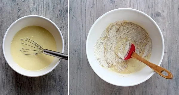 Collage of liquid and dry muffin ingredients