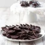 homemade dark chocolate candies on a white plate with a white background