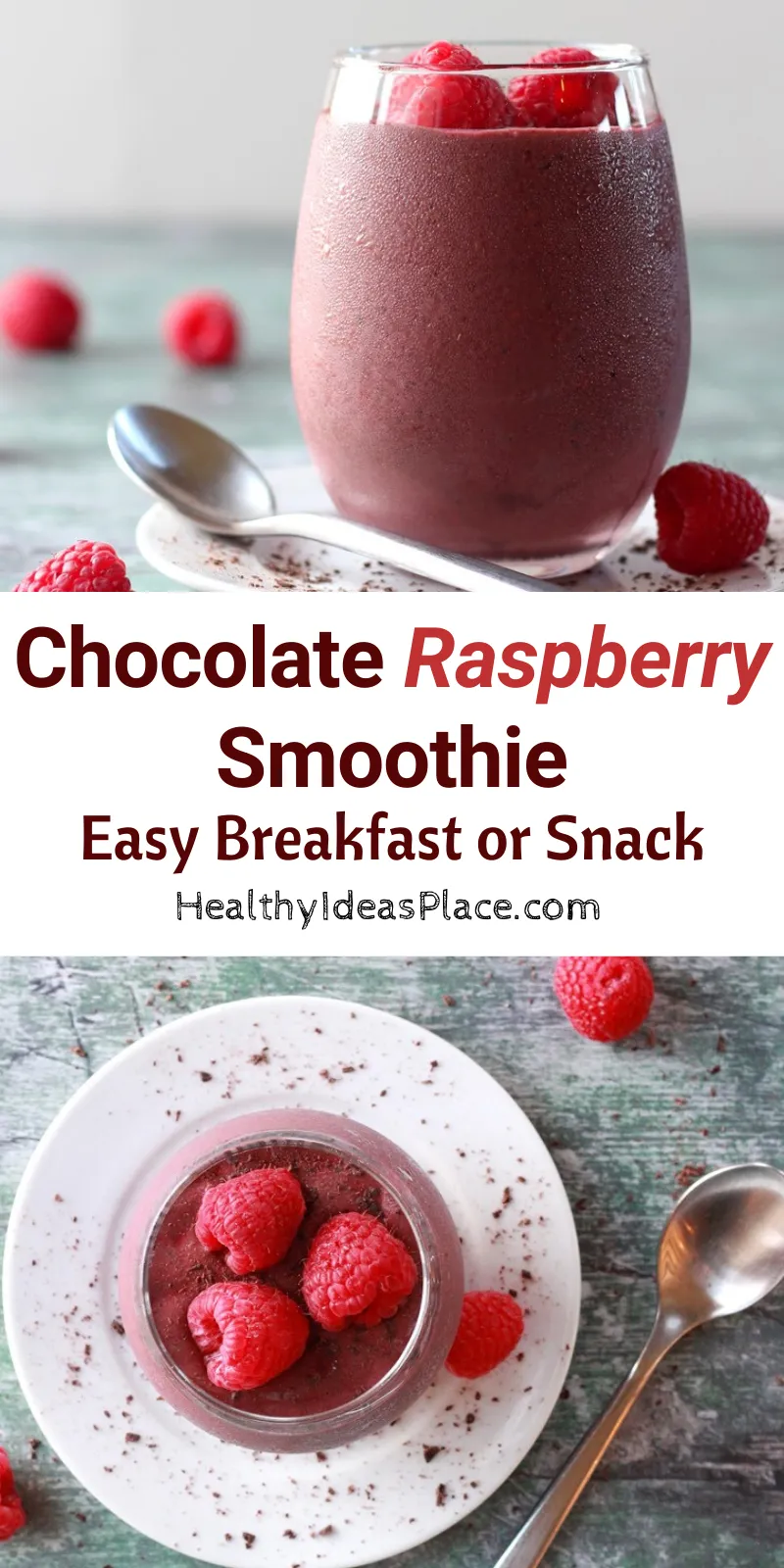 two pictures of berry smoothies with chocolate
