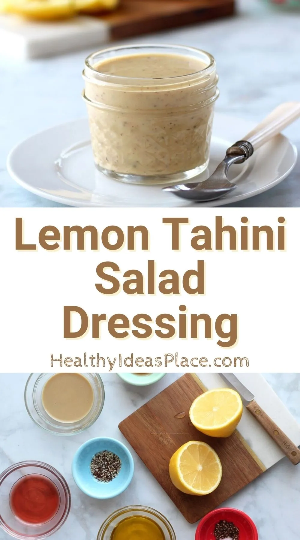 Collage picture of salad dressing and its ingredients