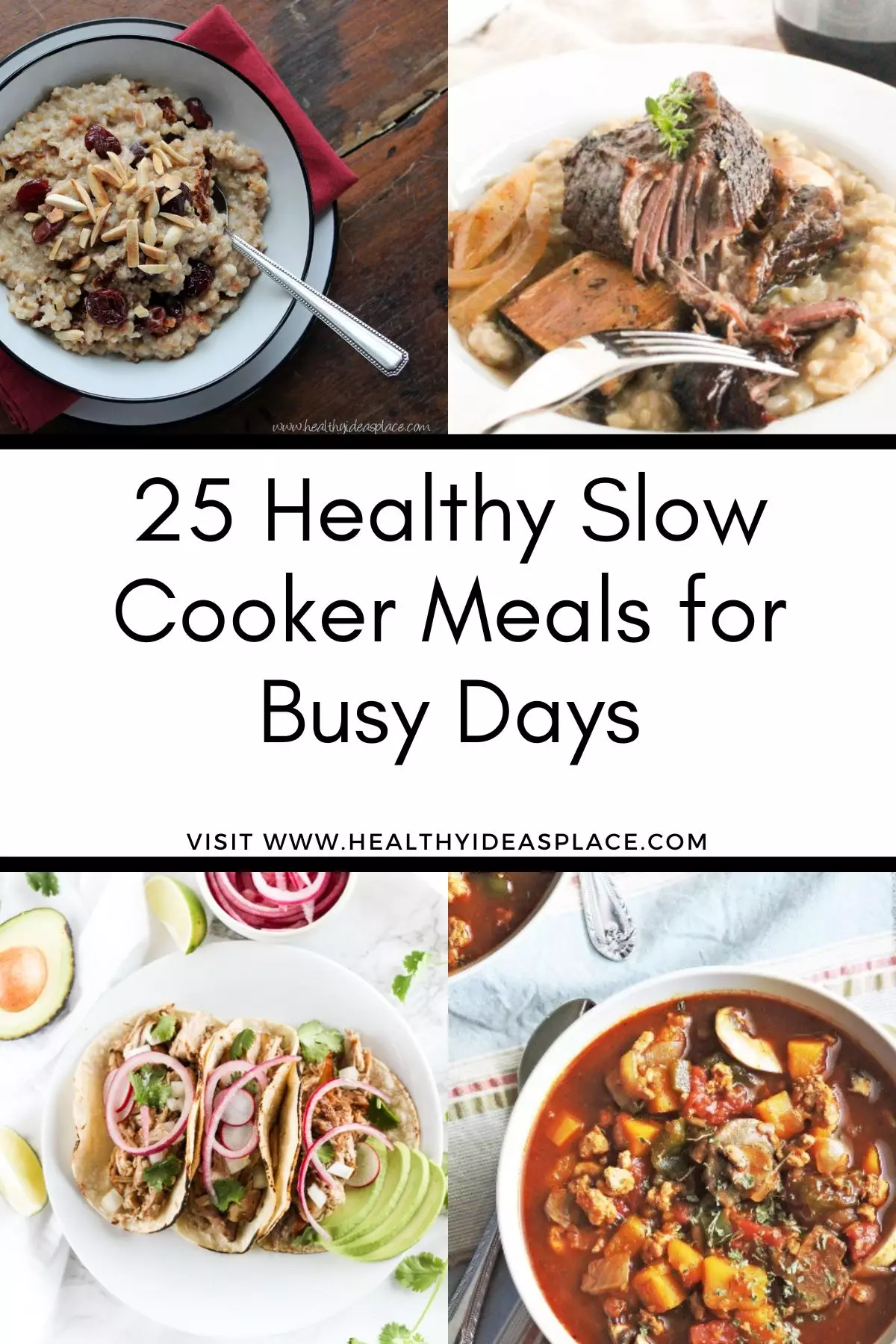 Collage of 4 healthy slow cooker meals